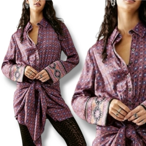 Free People Silky Rillo Shirtdress XL - Picture 4 of 9